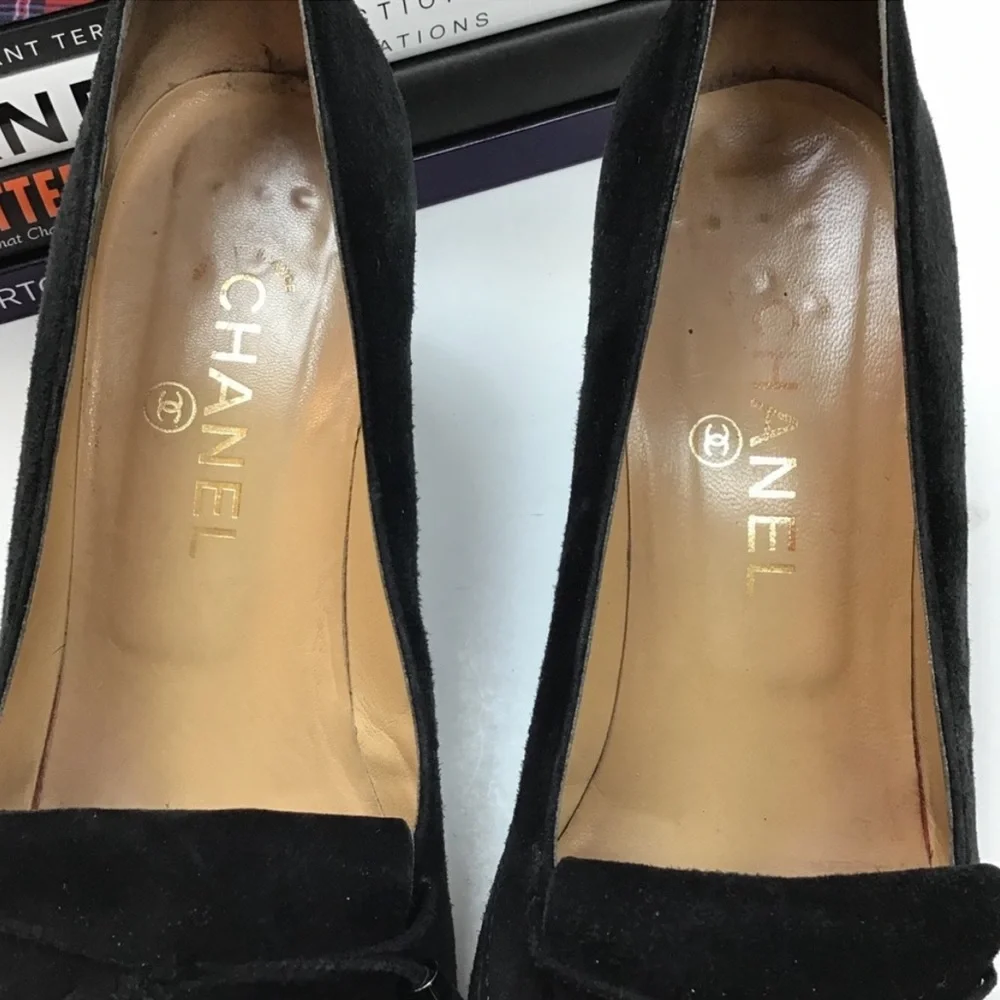 Chanel Heels Pointed Toe Logo Tassel Fringe